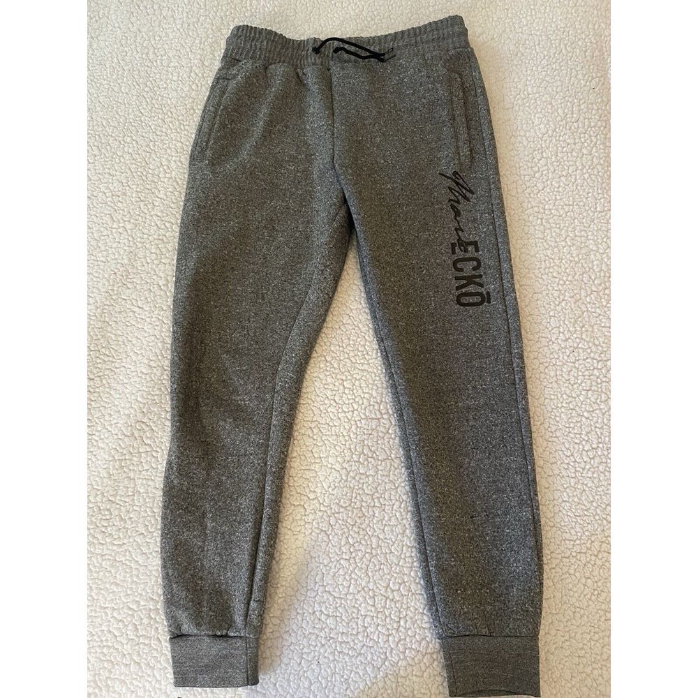 Men's Joggers Marc Ecko Cut & Sew Size Medium Marbled Black Gray Fleece Pants